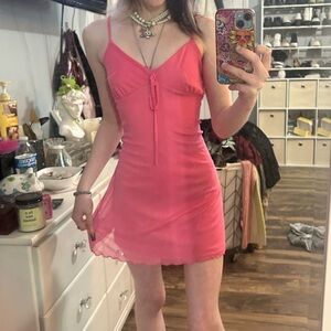 hot pink slip dress with bow